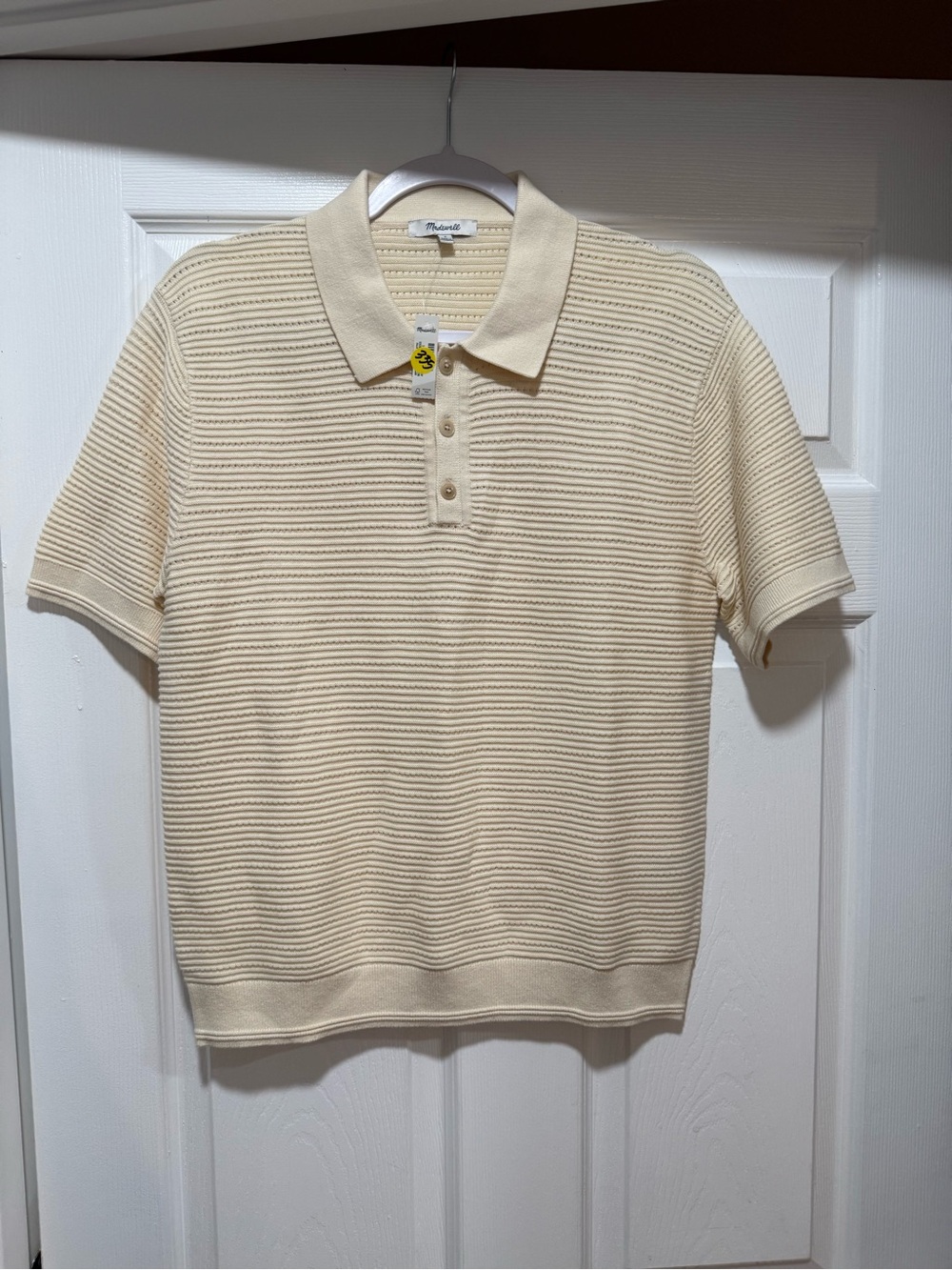 Madewell Cream Rib-Textured Short Sleeve Polo